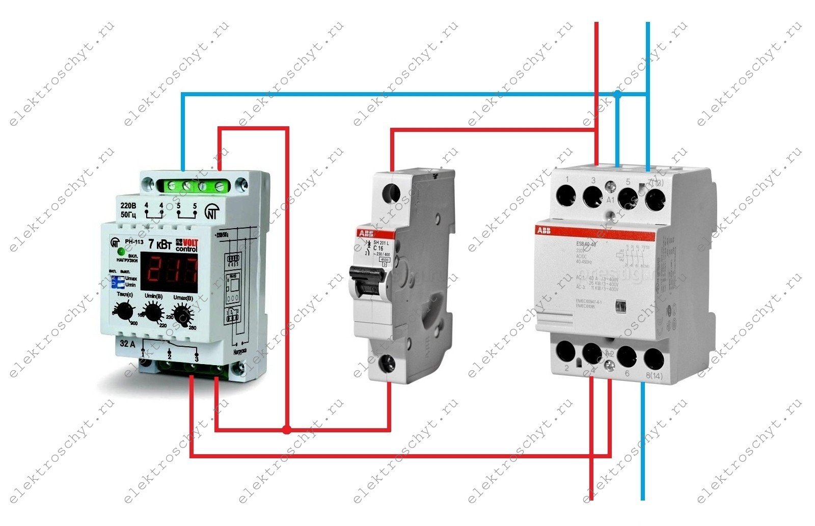 Схема подключения реле напряжения через контактор